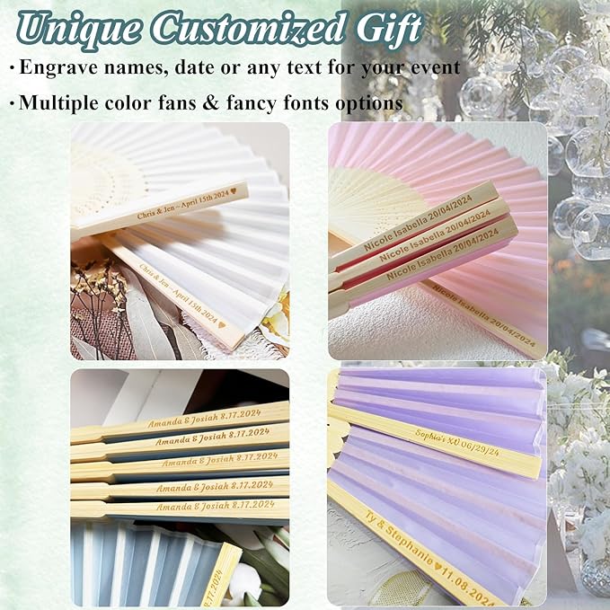 100 Pcs Personalized Purple Wedding Fans for Guests Bulk, Custom Hand Fans Decorative Folding Fans, Wooden Fans Party Favor Birthday Party Supplies Bridal Shower Gifts Baby Shower Favors