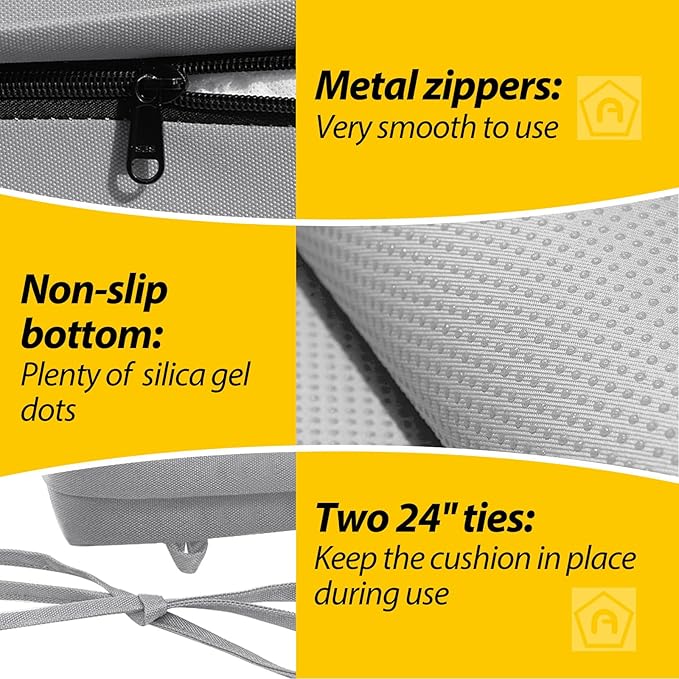 AAAAAcessories Outdoor Seat Cushions for Chairs, Waterproof, Fade-Resistant, 22" x 22" x 3", Patio Furniture Replacement Cushions, Set of 2, Gray