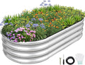 1MORE Galvanized Raised Garden Bed- Planter Garden Boxes Outdoor, Raised Beds for Gardening, 4x2x1ft Metal Garden Bed Kit for Vegetables Flower, Planter Raised Bed with Protective Tape & Tools.Silver