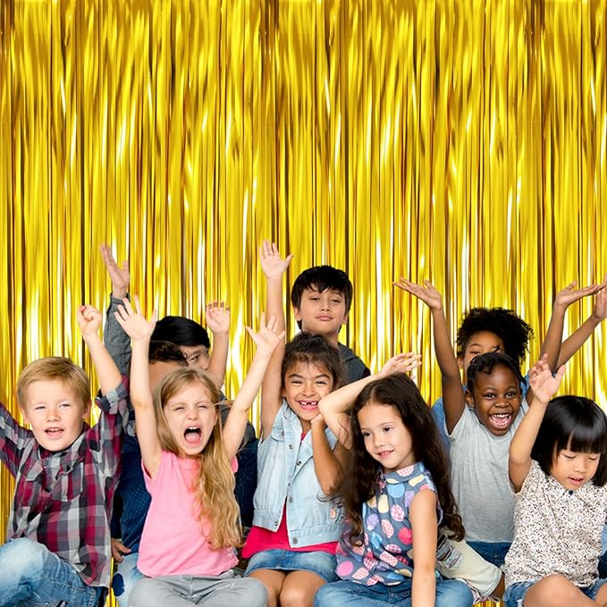 GOER 3.2 ft x 9.8 ft Metallic Tinsel Foil Fringe Curtains Party Photo Backdrop Party Streamers for Birthday,Graduation,New Year Eve Decorations Wedding Decor (Gold,3 pcs)