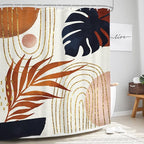Glawry Boho Navy Brown Shower Curtain Modern Mid Century Abstract Tropical Palm Leaf Bathroom Minimalist Geometric Arch 60Wx72L Inches Bath Accessories Art Home Decor Fabric 12 Pack Hooks