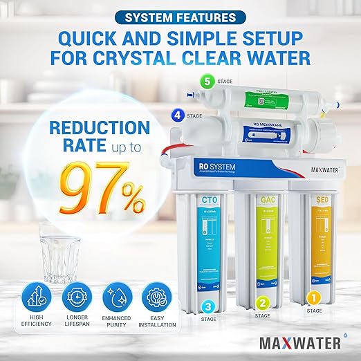 Max Water 5 Stage 100 GPD (Gallon Per Day) RO (Reverse Osmosis) Standard Water Filtration System - Under-Sink/Wall Mount (White, with Tank & Faucet) - Model : RO-5W2