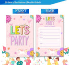 Preppy Patch Birthday Invitations for Girls, Let's Party Birthday Party Invitaions for Party Invites, 4x6 Inches, 30 Sets with Envelopes