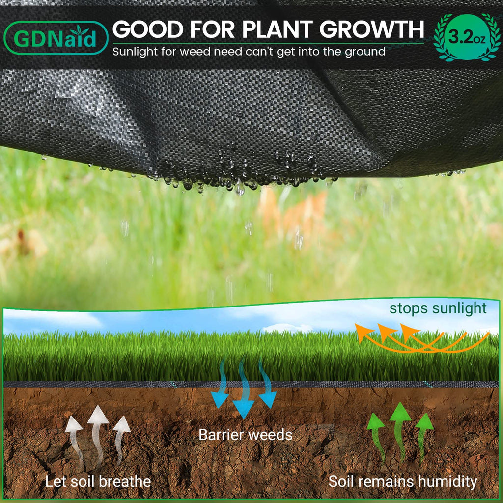 GDNaid 4ftx100ft Weed Barrier Landscape Fabric Heavy Duty, 3.2oz Weed Barrier Fabric, Easy Setup Woven Garden Weed Fabric Landscaping Fabric