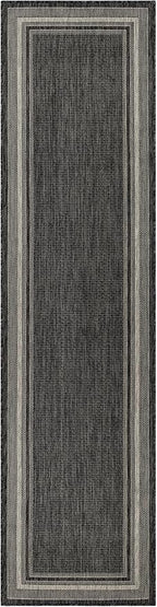 Unique Loom Outdoor Border Collection Area Rug - Soft Border (2' 7" x 10' Runner, Black/ Ivory)