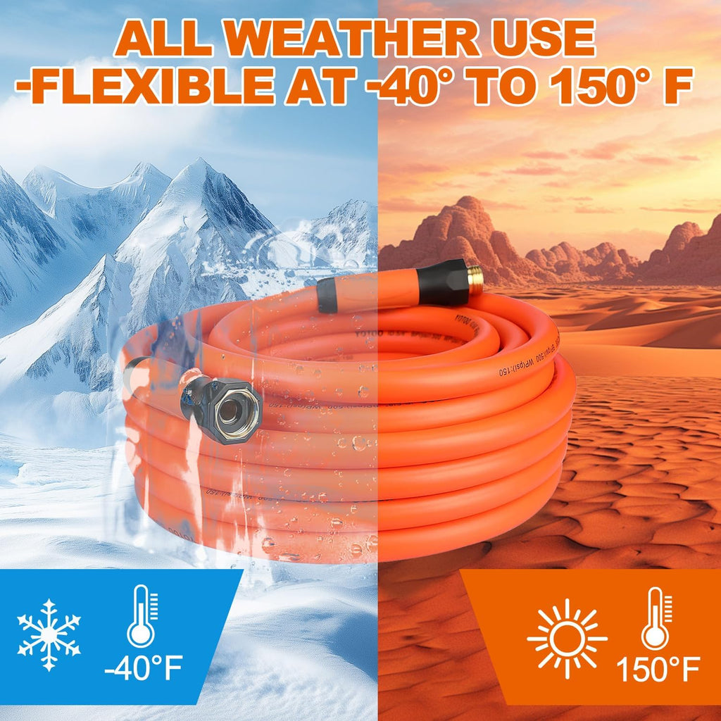 YOTOO Heavy Duty Hybrid Garden Lead in Water Hose 5/8-Inch by 10-Feet 150 PSI, Kink Resistant, All-Weather Flexible with Swivel Grip Handle and 3/4" GHT Solid Brass Fittings, Orange
