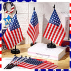 50 Pcs American Desk Flag Set Small USA Flags for Table with 13" Black Pole, Black Base and Spear Top, American Flag for Home Office Party Festival Celebrations Decor