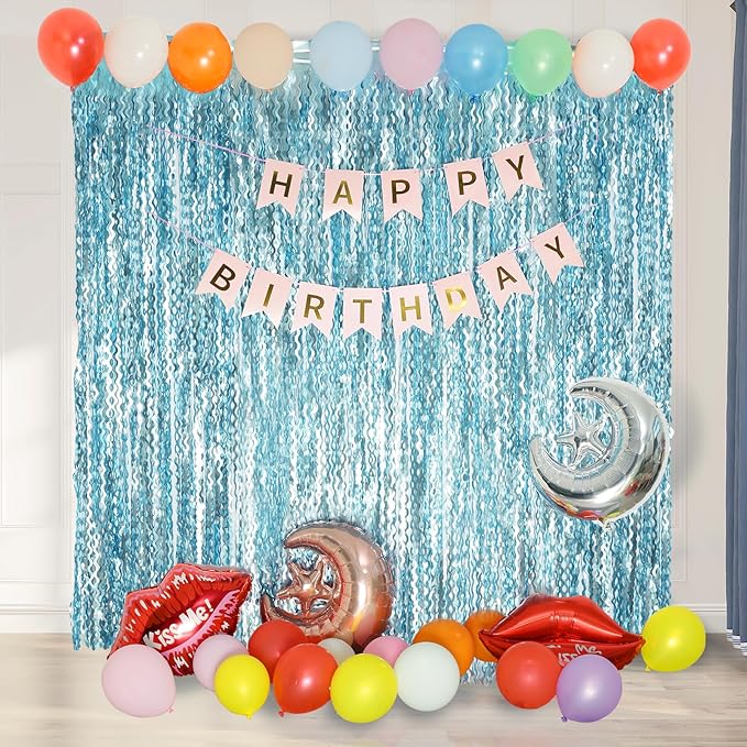 4 Pack Wavy Blue Foil Fringe Curtain 3.3x6.6 Feet | Blue Streamers Tinsel Backdrop for Under The Sea Party Decorations | Ocean Backdrop | Mermaid Birthday Decorations