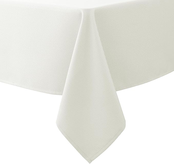 Biscaynebay Textured Fabric Tablecloths 70x108 Inches Rectangular, Ivory Water Resistant Tablecloths for Dining, Kitchen, Wedding, Parties etc. Machine Washable