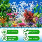 Aquarium Decorations Plants with Resin Coral, 12 pcs Fish Tank Accessories, Fish Tank Decorations Small Plants Plastic, Aquarium Decor Artificial Plant