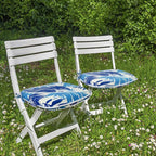 SleepMan Outdoor 17"x16" Chair Cushions with Ties Set of 2, Water Resistant All Weather U-Shape Seat Pads for Patio Garden Furniture Indoor Fade Resistant Patio Cushions (Blue Bamboo)