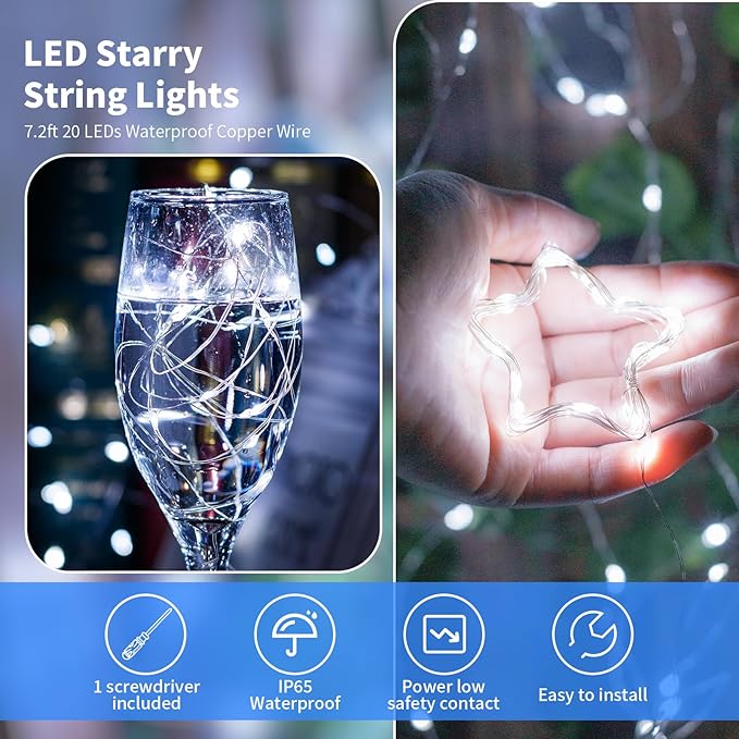 TingMiao Cool White Fairy String Lights Battery Operated LED Starry Lights 7.2ft 20 LEDs Silvery Copper Wire for Christmas DIY Decoration Wedding Party (6 Pack)
