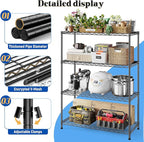 4- Shelf Metal Shelving Unit Adjustable Storage Shelves Heavy Duty Garage Shelving Steel Wire Shelving for Laundry Bathroom Kitchen Pantry Closet Garage Black, 35.6Wx16Dx54H