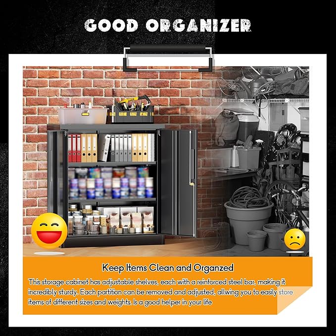 Greenvelly Metal Garage Storage Cabinet, Black 36" Locking File Cabinet with 2 Doors and Adjustable Shelves for Home Office,School