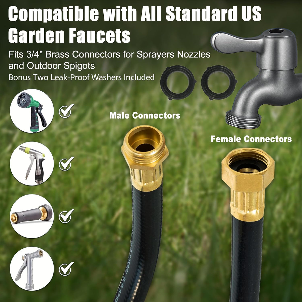 Hybrid Garden Hose 15FT - 5/8" Durable and Sturdy Flexible Rubber Hose with Brass Fittings - UV Resistant and Leak Proof with High Functionality for Small Gardens and Patio Cleaning