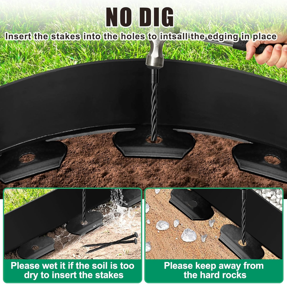 Landscape Edging - 100FT 4IN Garden Edging Border with 150 Stakes, No Dig Lawn Edging for Landscaping for Garden Bed, Yard, 0.15" Thick Flower Bed Border Edging with Connector for Outdoor