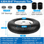 4.80/4.00-8" Wheelbarrow Tubed Tire and Wheel, 16" Universal Fit Pneumatic Tire with 3/4" or 5/8" Bearing, 3"-7" Hub, Adapter Kit Hand Truck Wheel Replacement for Garden Trailer, Wagons, 1 PCS