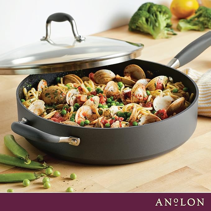 Anolon Advanced Home Hard Anodized Nonstick Sauté Pan with Helper Handle and Lid, 5 Quart - Moonstone