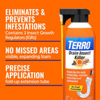 TERRO Drain Insect Killer - T590 Drain Fly Killer Spray - Foam Treatment for Fruit Flies, House Flies, and Cockroaches