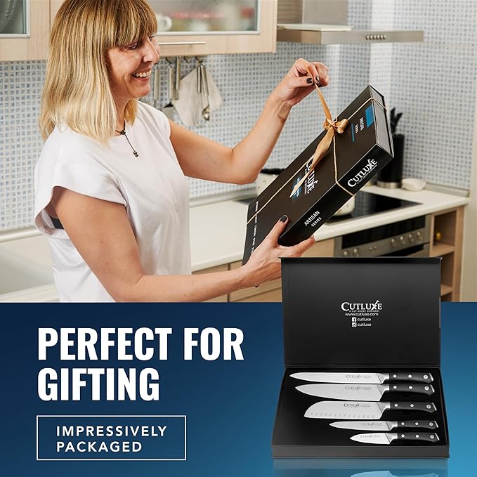 Cutluxe Kitchen Knives, 5 Pcs Chef's Knife Set – Razor Sharp German Steel, Full Tang, Ergonomic Handles – Artisan Series