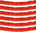 6 Pack 10 Feet Red Foil Fringe Garland Metallic Tinsel Streamers Banner Wall Hanging Curtain Backdrop Banner for Parade Floats, Thanksgiving, Christmas, Birthday, Halloween Party Decorations
