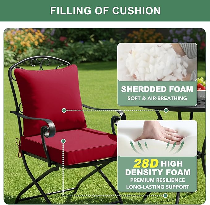 Summsun Outdoor Chair Cushions, Waterproof Back Pillow and Seat Cushion Set for Patio Furniture, Outdoor Sofa Replacement Cushions with Removable Cover, 22 x 22 Inch, Red, 1 Set