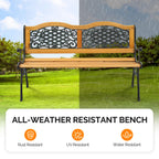 VINGLI Classic Cast Iron & Teak Arched Back Rectangular Outdoor Bench, 3-Seater, 470 lbs Capacity, Easy Assembly, Weather Resistant, 49.5" W x 20.5" D x 29" H