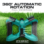 Joeys Sprinkler for Yard, Rotating Garden Sprinkler with 3 Adjustable Arms, Weighted Base, Expandable Connection, Lawn and Yard Sprinklers (Green)