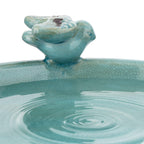 Alpine Corporation 25" Tall Outdoor Ceramic Antique Pedestal Birdbath with 2 Bird Figurines, Turquoise