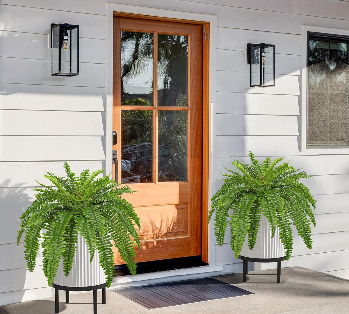Artificial Fern Plants in Pot 34.6" Large Artificial Boston Fern 39 Leaves for Outdoors & Indoor Faux Potted Plant Fake Ferns Bush Plant for Patio Garden Farmhouse Porch Home Decor Green