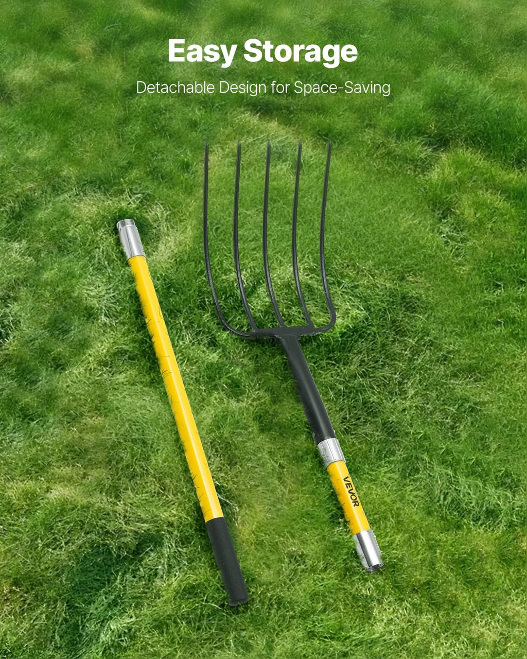 VEVOR Garden Fork, 5-Tine Gardening Pitchfork with Fiberglass Handle, 57 in Heavy Duty Digging Fork with Y Grip, Forged Steel Spading Fork for Hay Potato Composting Transplanting Aeration