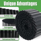 Metal Corrugated Garden Edging, Landscape Edging for DIY Flower Beds, Flexible Bender Border for Lawn, Garden and Yard, Galvanized Garden Edging (Black, 6 Inch x 50FT)