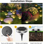 4 Pack Solar Ground Lights Outdoor, 8 LED Mini Flat Solar Disk Lights, IP65 Waterproof Anti-Rust Disc Light, Landscape Lighting for Garden Pathway Yard Walkway Driveway Lawn,Warm White