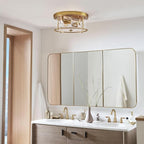 LamQee Flush Mount Ceiling Light with Clear Hammered Glass, Industrial 2-Lights Farmhouse Close to Ceiling Light Fixtures Round Low Profile Lights for Kitchen Hallway Foyer Entrance Bedroom Gold