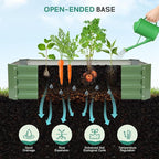 Galvanized Raised Garden Bed - 4x2x1ft (2Packs) Metal Garden Planter Box Outdoor | Steel Raised Bed Kit with Bracing Rods, Gloves for Gardening Vegetables Fruits and Flowers (Olive Green)