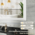 24x32 Inch White Bathroom Mirror for Wall, Thick Metal Framed Rectangle Mirrors for Over Sink, Bedroom, Living Room, Entryway, Anti-Rust, HD Tempered Glass