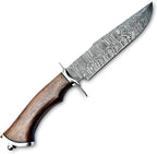 Handmade Damascus Bowie Knife 14″ Hunting Knife With Sheath - Fixed Blade Bushcraft Knife With Wood Handle - Ideal For Chopping, Camping Outdoor Use