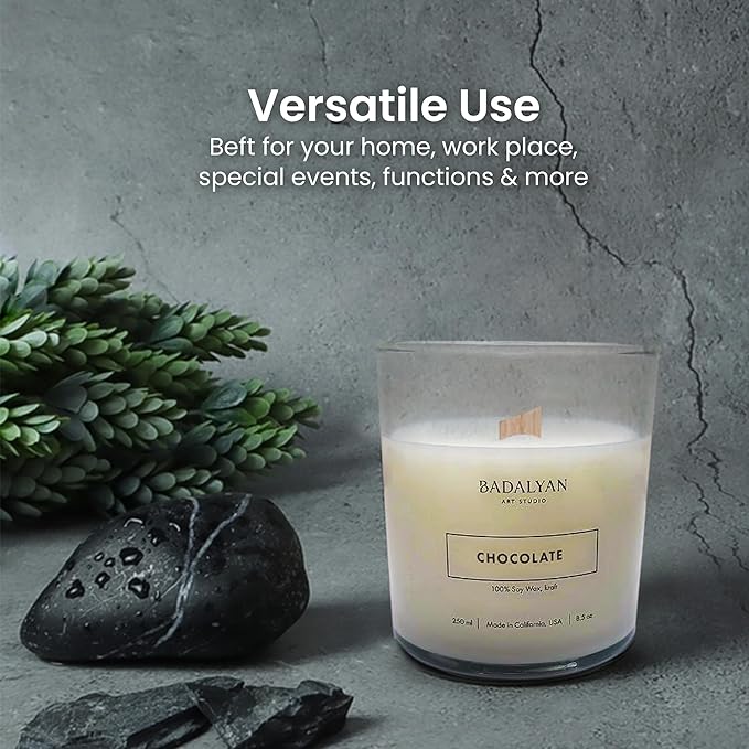 Scented Candles Clearance, Wooden Wick Soy Candles in Glass Jar, Relaxation Gifts for Women, Bath and Body Works Candles for Home Scented, Room Decor Natural Candles (Chocolate)
