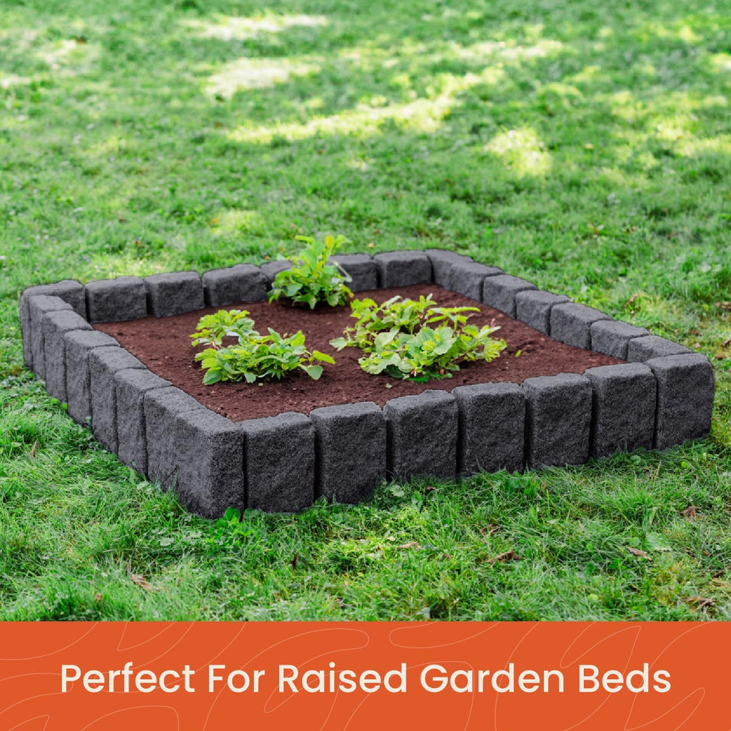 Beuta Landscape Edging | Garden Edging Border | Faux Stone Block XL for Lawn Edging, Flower Beds & Yard Edging – 10 Pack | Each Section Has 6 Blocks 48" L x 4" W x 9.5" H | 30 Spikes | Charcoal