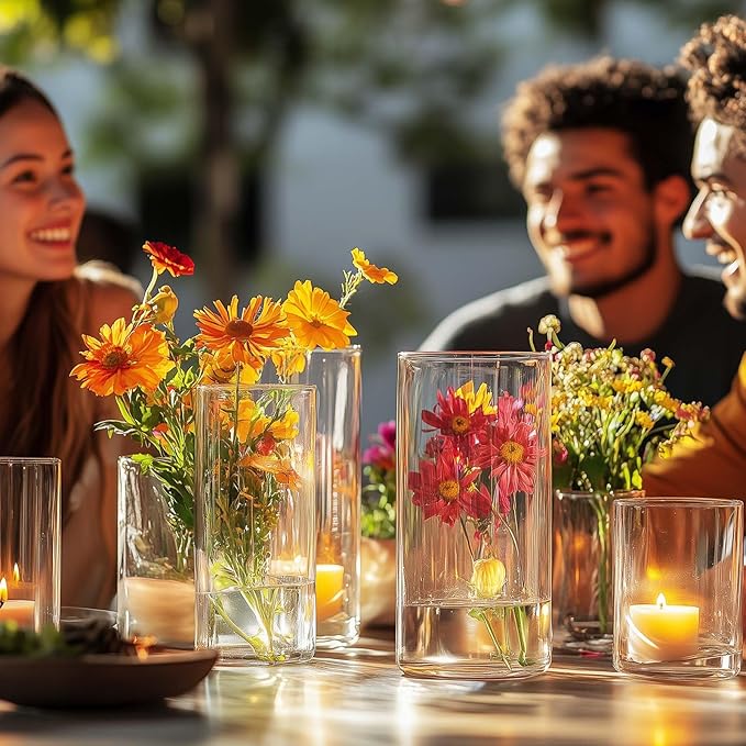 12pcs Glass Vase Cylinder Vases for Centerpieces Small Flower Glass Clear Vases Home Decor Centerpiece Table Flower Vase Decorations for Home＆Wedding Decoration 6 Inch Tall