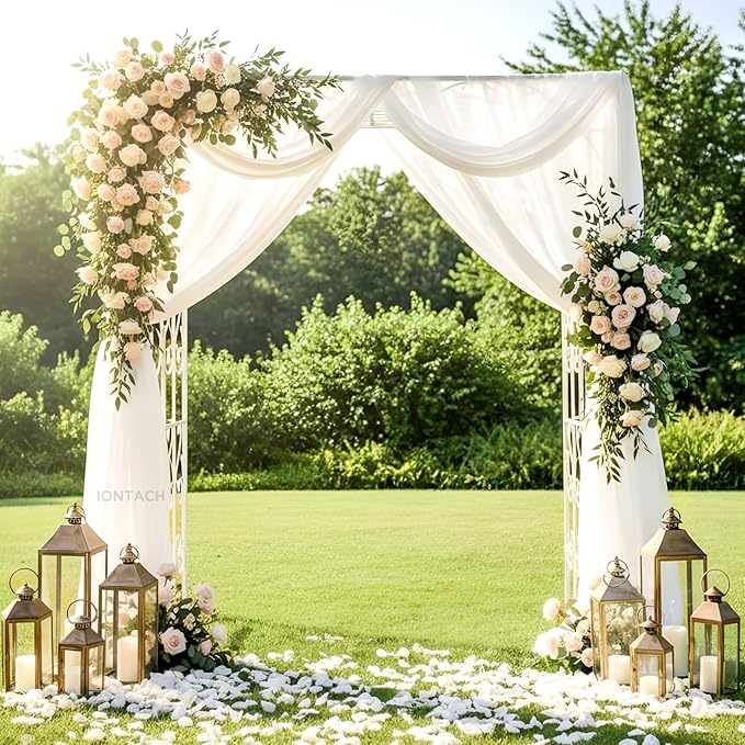 Wedding Arch Draping Fabric 29" x 19Ft Sheer Drapes for Backdrop Wedding Ceremony Reception Ceiling Decor Curtain Baby Bridal Shower Decoration (Ivory, 1 Panel)