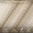 Beige Fabric Shower Curtain - Waffle Textured Heavy Duty Shower Curtains for Bathroom, 256GSM Hotel Spa Luxury Weighted Bath Curtain with 12 Hooks, 72x72, Beige