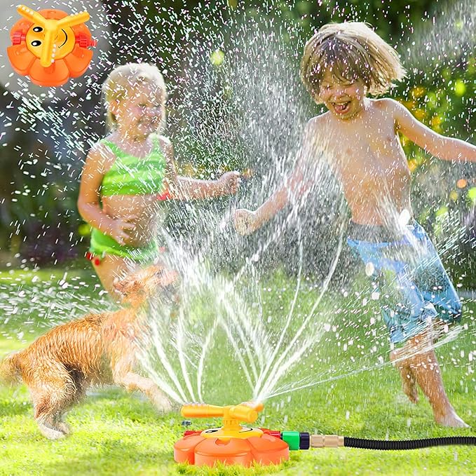 Water Sprinkler for Kids Toddlers Sprinklers with Roating Spray Nozzles Attaches Garden Water Hose Outdoor Play Outside Toys 3-4 Summer Backyard Lawn Game Yard Water Toy for Kids 3-5 4-8 Boy Girl