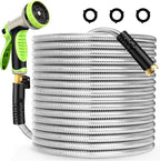 Metal Garden Hose 50 ft Stainless Steel Heavy Duty Water Hose with 10 Function Nozzles Flexible Lightweight Kink-Free Leakproof Sturdy Hoses Pipe 3/4" Brass Fitting for Outdoor Yard Lawn RV