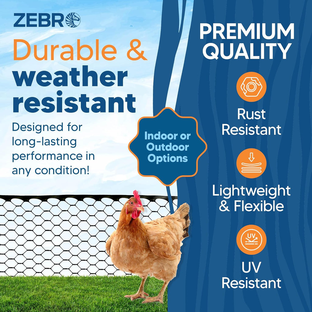 Zebro Plastic Chicken Wire Fence – Flexible Poultry Netting & Garden Fence for Large Chicken Coops, Farm Use, Pet Enclosures & Agriculture – Weatherproof & Rust-Free - 4' x 100' Black