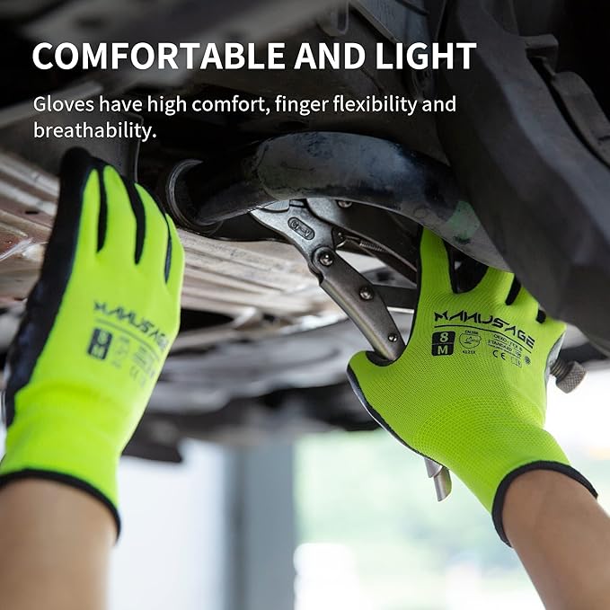 MANUSAGE Safety Work Gloves - Protective Glove for Men & Women - Ultrathin Hand Protection - For Construction, Gardening, Landscaping - Yellow - Size XL - 6 Pairs