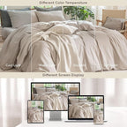MooMee Bedding Duvet Cover Set 100% Washed Cotton Linen Like Textured Breathable Durable Soft Comfy (Solid Light Tan, Twin 68"x90")