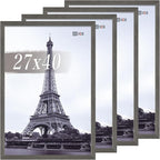 VCK 27x40 Picture Frame Set of 4 - Grey, Gallery-Quality Wood Poster Frames, 1.1-Inch Wide Border, Polished Plexiglass, Vertical or Horizontal Wall Display for Photo/Art/Prints, Grey