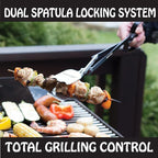 BBQCroc 3 in 1 Barbecue Tool 21-inch - Extra Light and Long Tongs, Spatula and Grill Scraper (Black)