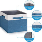 GhvyenntteS Storage Baskets for Shelves 3 Pack, Large Fabric Storage Bins with 3 Handles, Collapsible Closet Organizers and Storage, Sturdy Closet Organizer Bins/Laundry Room Organization, Blue